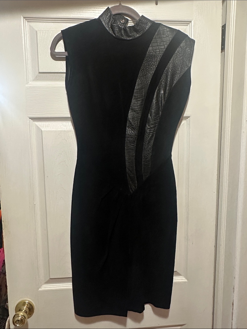 Sleeveless Black Suede Dress with Leather Accent